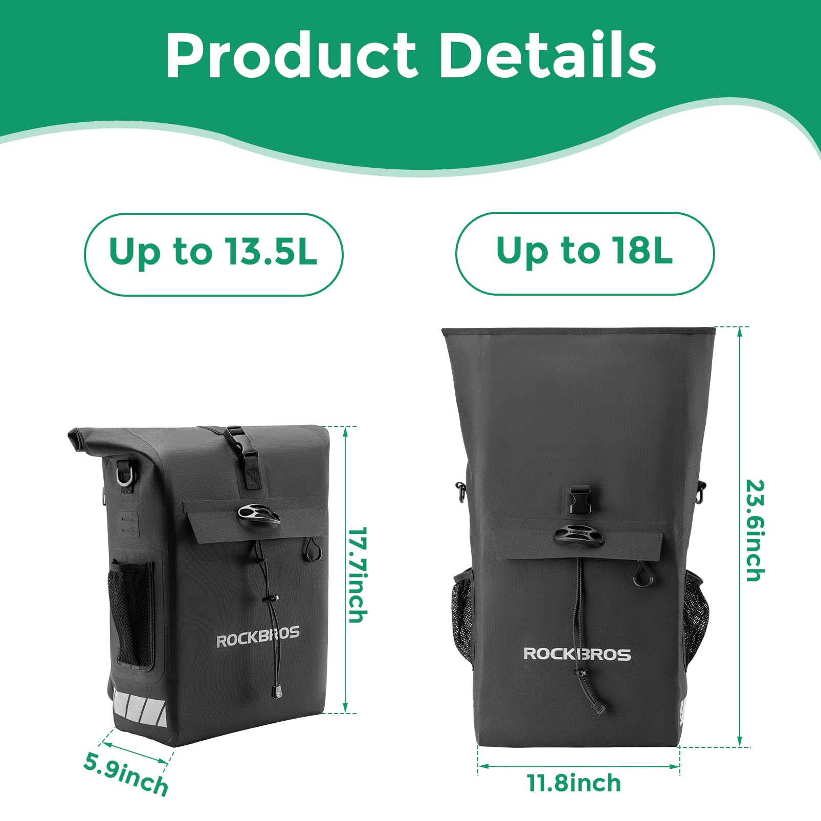 Waterproof 18L Convertible Bike Trunk Bag & Backpack with Integrated Helmet Carrier