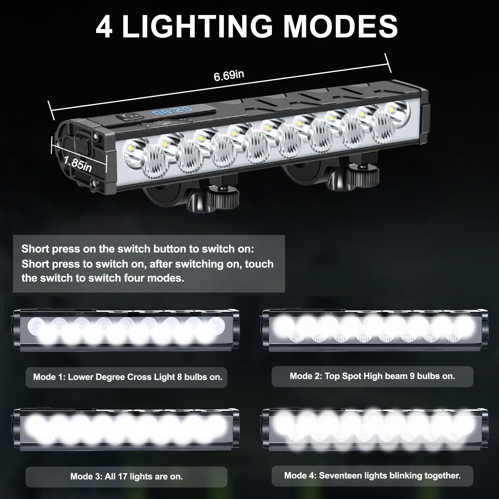 4800 Lumen Bike Lights, 4 Modes Bike Light for Night Riding, Rechargeable Bike Headlight, Waterproof Bicycle Light with High Beam and Low Beam, for Adult Kid Mountain Off-Road Cycling Commuting