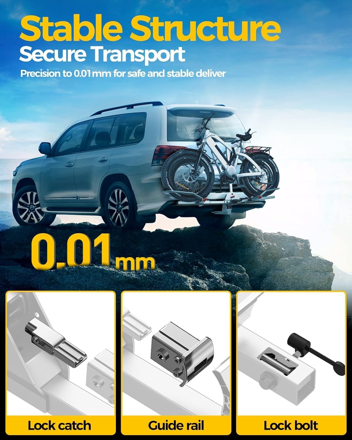 KYX 220 lb Hitch Mounted E-Bike Rack, 2-Bike Rack Hitch Mount Platform Style for Cars Trucks SUVs Minivans, fits MTB Gravel Road Bike with Up to 5-inch Fat Tire Carrier Rack - 2" Hitch Receiver