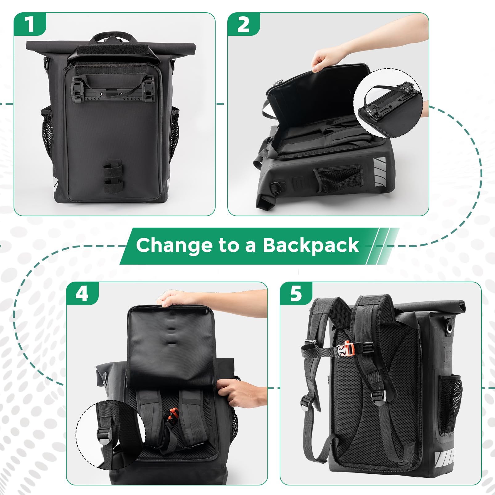 Waterproof 18L Convertible Bike Trunk Bag & Backpack with Integrated Helmet Carrier