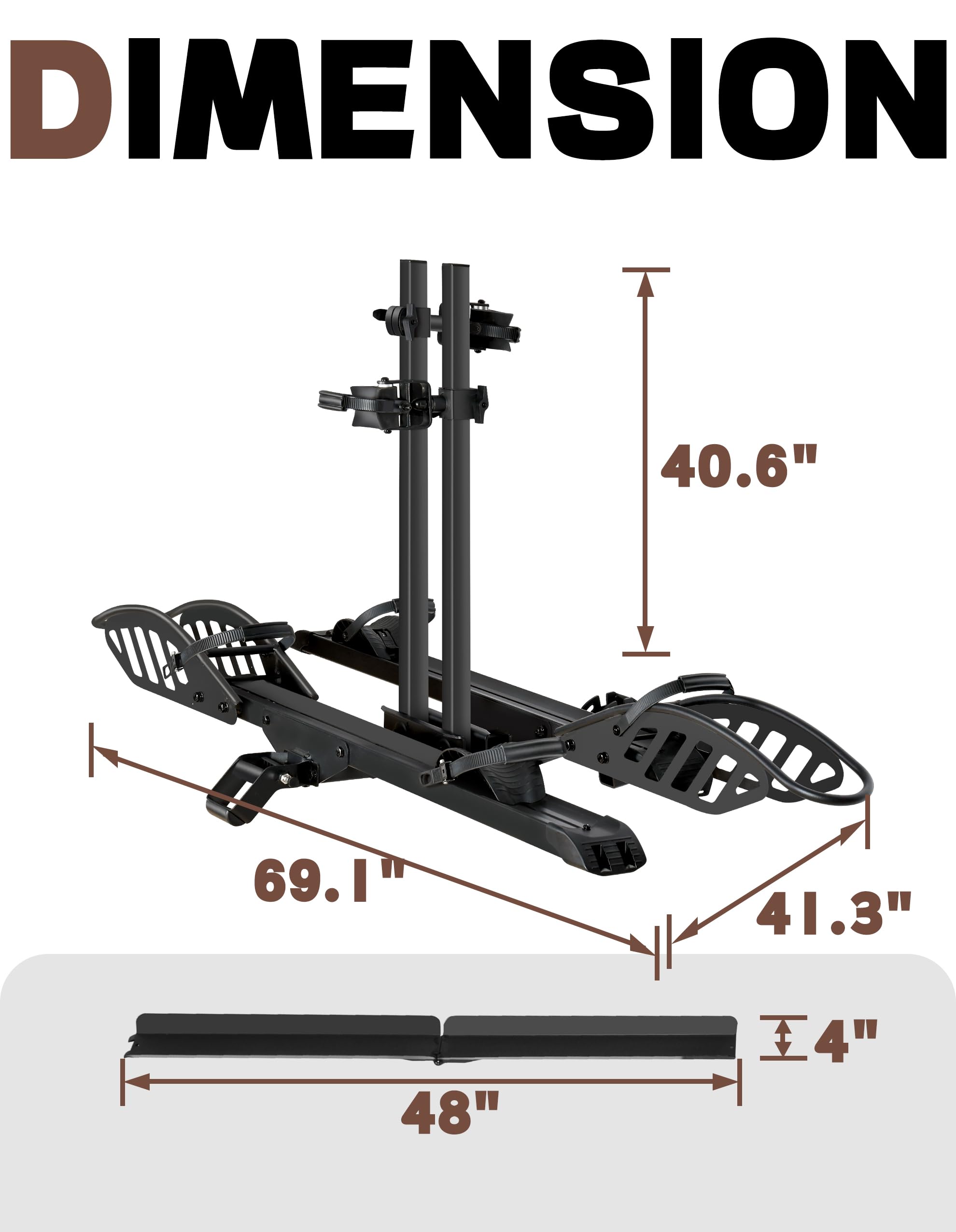 Heavy-Duty Folding 2-Bike Hitch Rack with V-Groove Loading Ramp - 200 lb Capacity (Fits 2" Receivers)