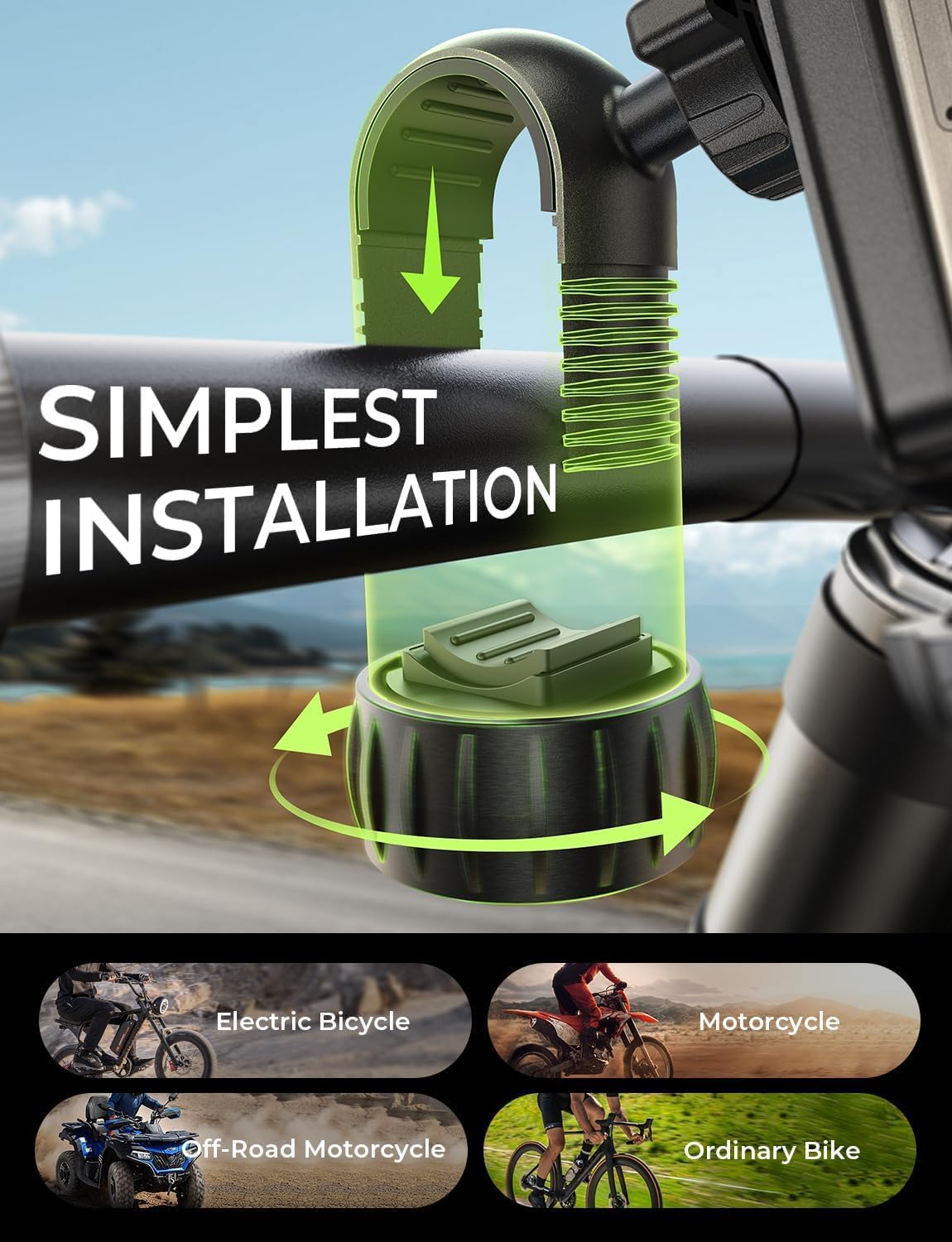 LISEN Bike Phone Holder, [Super Easy Install] Ultra Stable Motorcycle Phone Mount, Ebike Accessories Bicycle Handlebar Holder Mount Gift for Adults Kids Bike Gear Accessories for iPhone Samsung Pixel