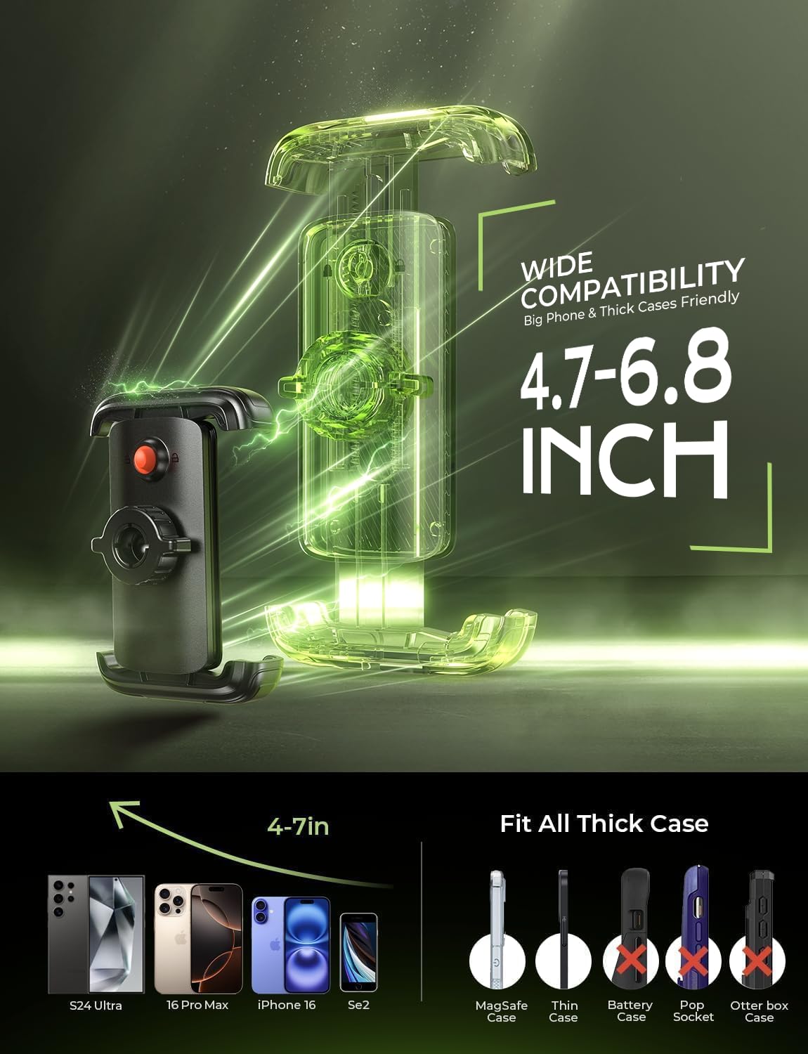 LISEN Bike Phone Holder, [Super Easy Install] Ultra Stable Motorcycle Phone Mount, Ebike Accessories Bicycle Handlebar Holder Mount Gift for Adults Kids Bike Gear Accessories for iPhone Samsung Pixel