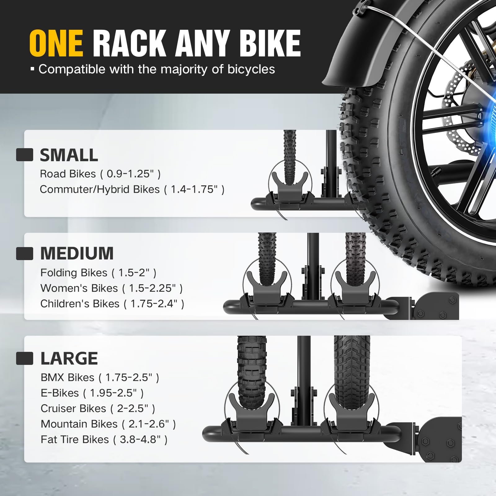YZONA 2 EBike Rack with Cross Bar, 5" Fat Tire Carrier, 200 LBS Capacity Electric Bicycle Racks with Ramp, Lockable & Foldable Bike Racks Platform, Fits 2" Standard Hitch for SUVs Cars Trucks Vans