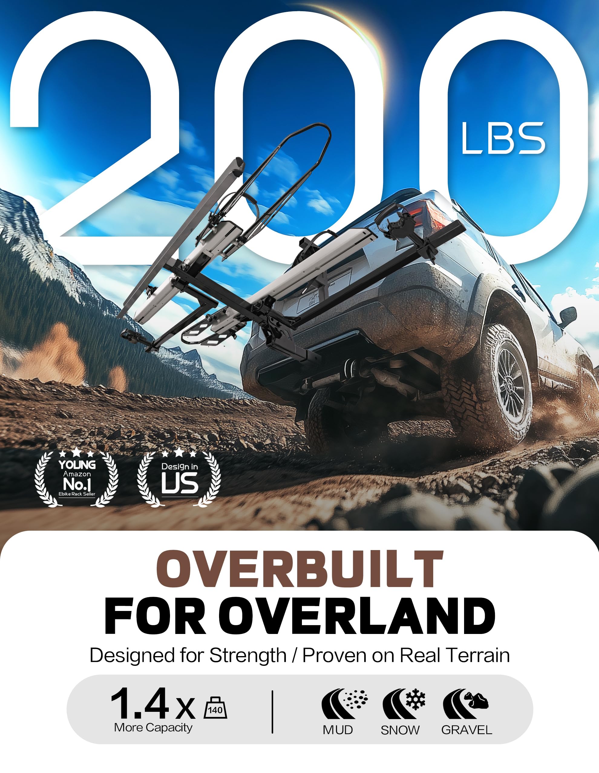 RV-Approved Heavy-Duty 2-Bike Hitch Rack with Integrated Loading Ramp - 200 lb Capacity (Fits 2" Receivers)