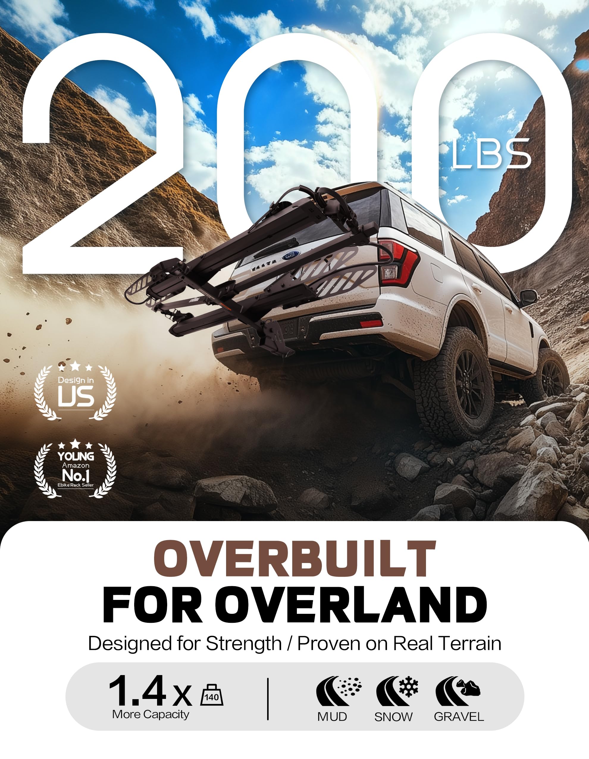 Heavy-Duty Folding 2-Bike Hitch Rack with V-Groove Loading Ramp - 200 lb Capacity (Fits 2" Receivers)