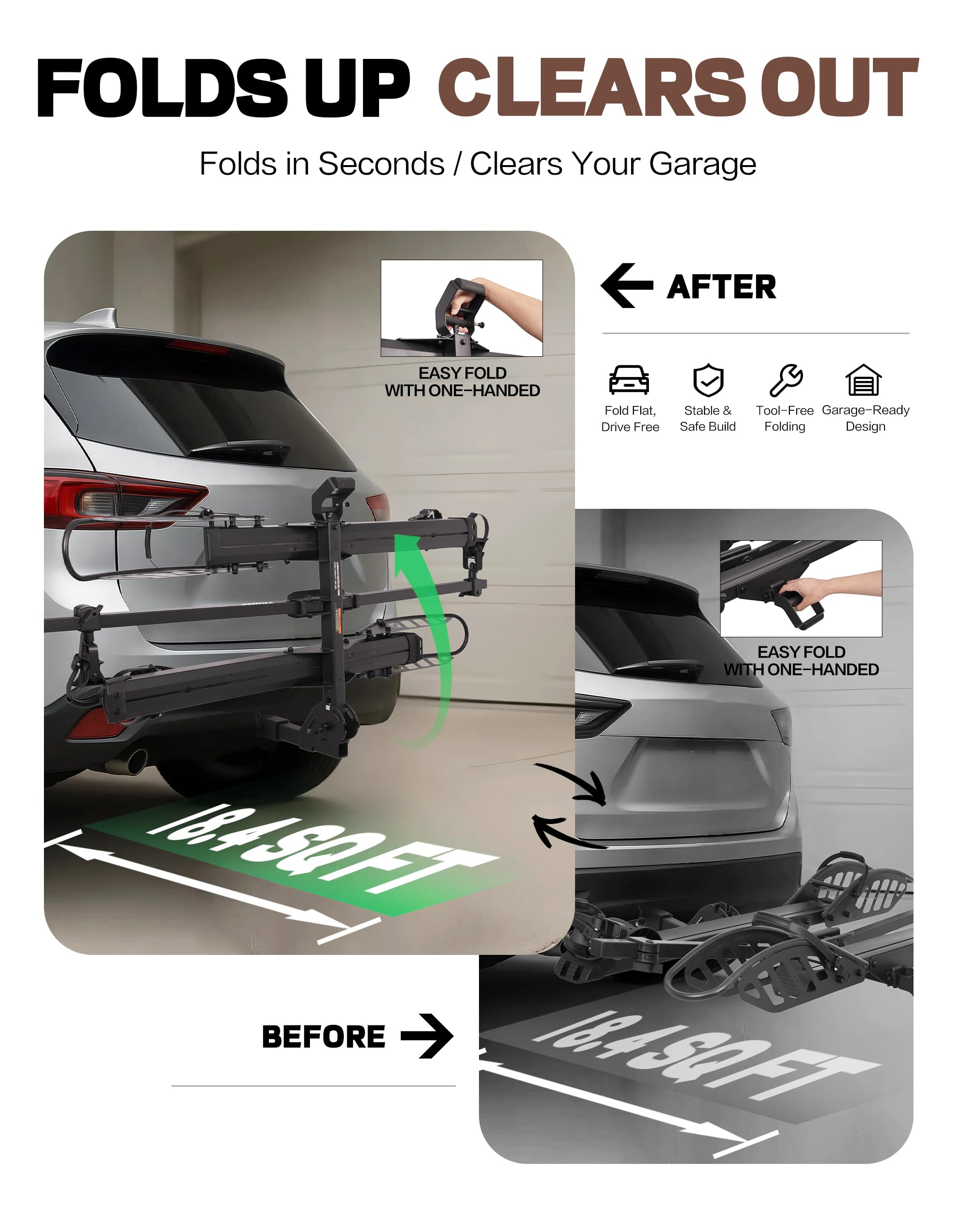 Heavy-Duty Folding 2-Bike Hitch Rack with V-Groove Loading Ramp - 200 lb Capacity (Fits 2" Receivers)