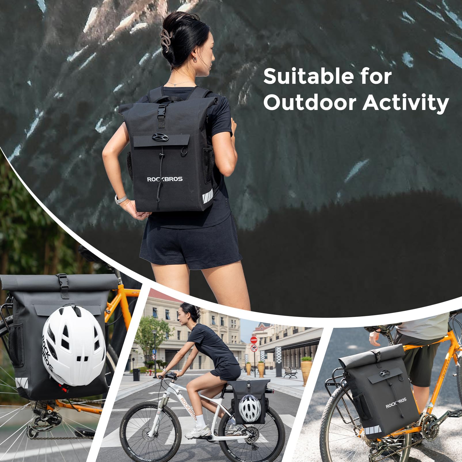 Waterproof 18L Convertible Bike Trunk Bag & Backpack with Integrated Helmet Carrier