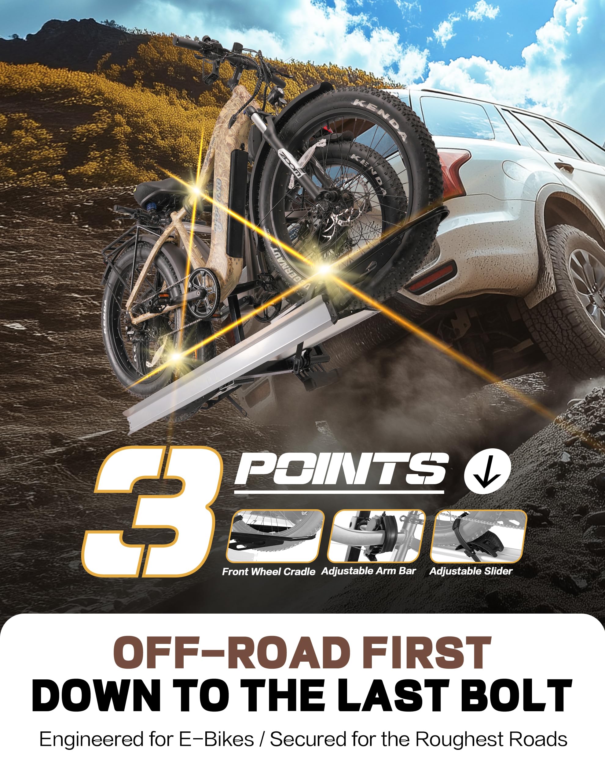 RV-Approved Heavy-Duty 2-Bike Hitch Rack with Integrated Loading Ramp - 200 lb Capacity (Fits 2" Receivers)